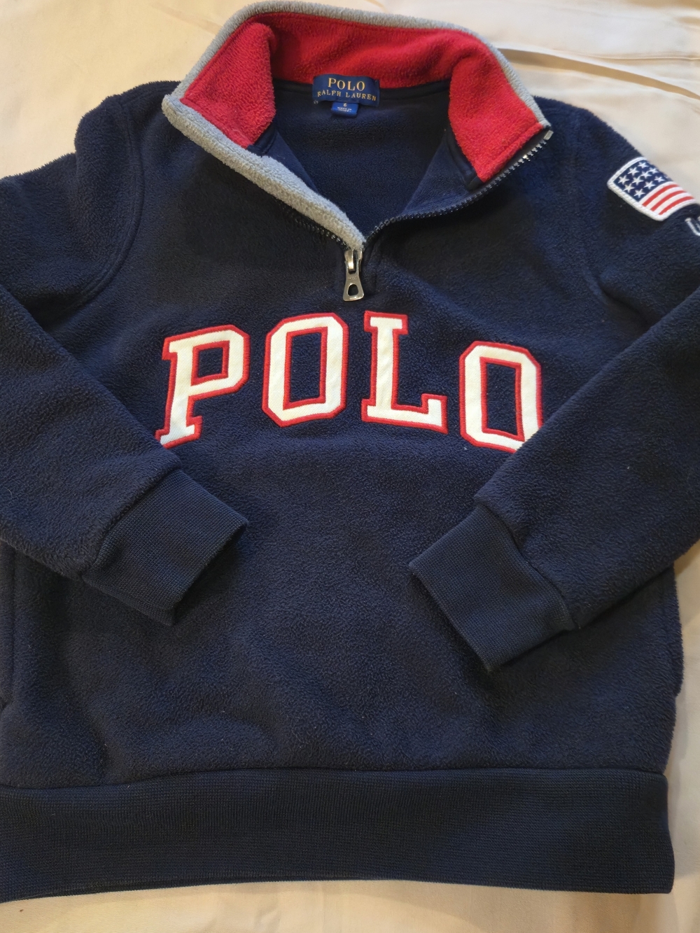 Polo by Ralph Lauren Navy Fleece Quarter-Zip Sweatshirt with Red Trim